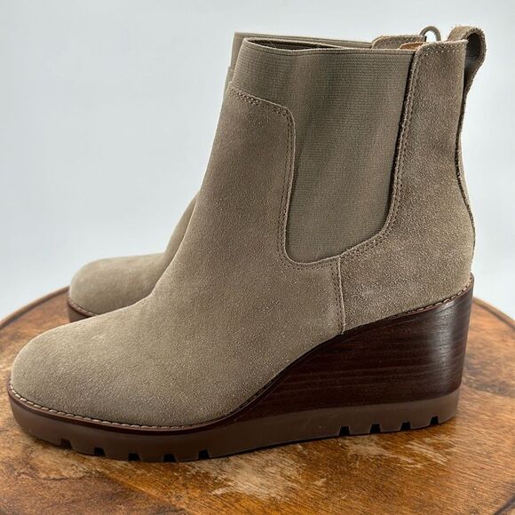 Crown Vintage Taupe Suede Wedge Booties - Picture 1 of 13